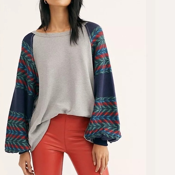 🎉HP🎉Free People Rainbow Dreams Balloon Sleeve Pullover Top - Picture 2 of 8